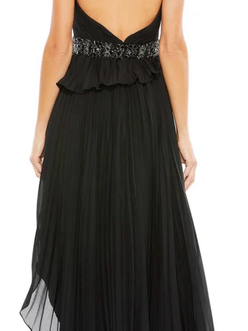 Mac Duggal Black One Shoulder Chiffon Gown Beaded Waist Formal Dress Size 6 - Picture 5 of 12